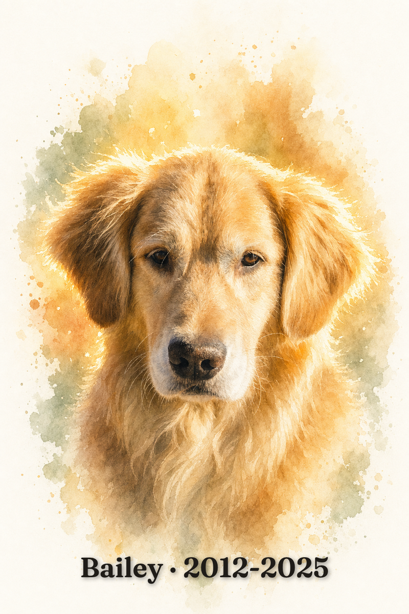 Watercolor portrait of Biscuit